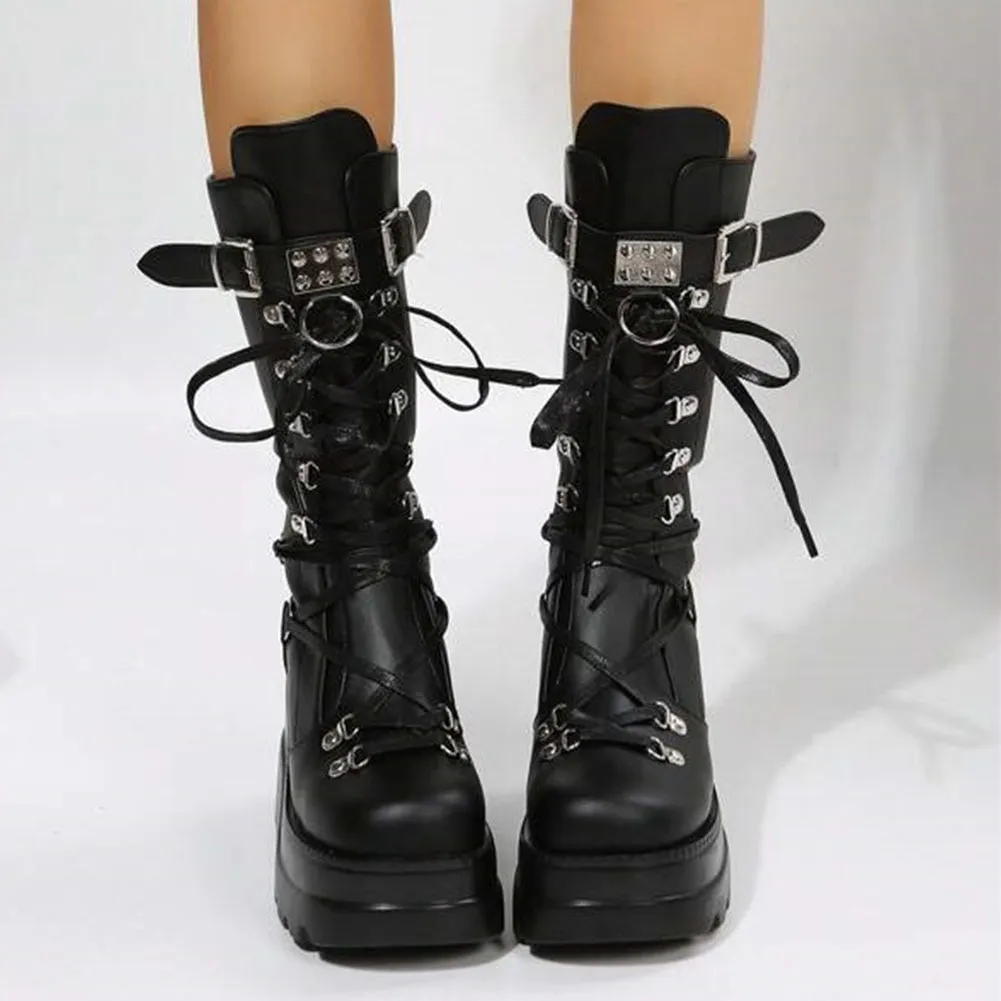 Joskaa  Gothic Style Platform Vampire Cosplay Women Mid-calf Boots 2024 Winter Wedges Comfy Women Motorcycle Boots Shoes