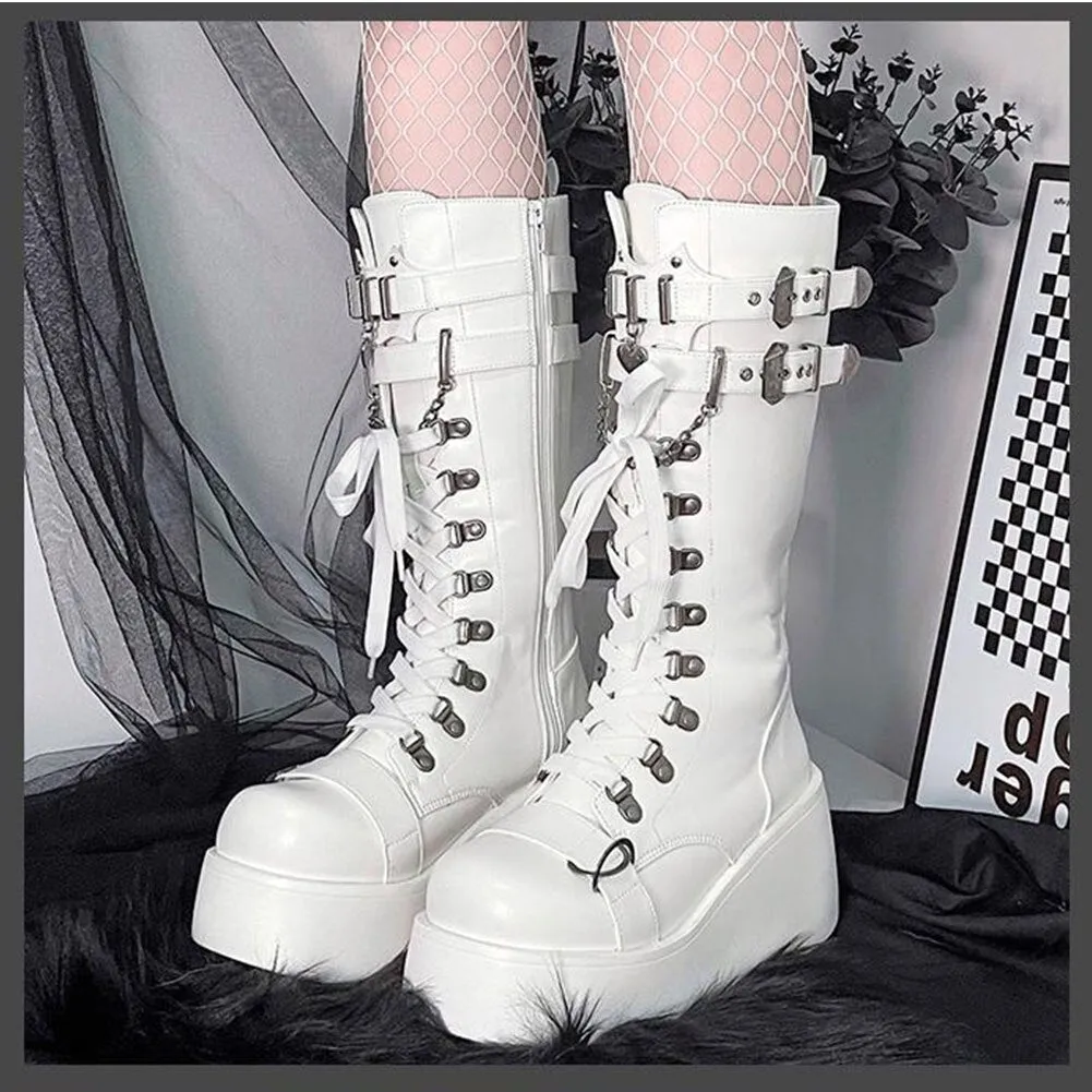 Joskaa  Gothic Style Platform Vampire Cosplay Women Mid-calf Boots 2024 Winter Wedges Comfy Women Motorcycle Boots Shoes