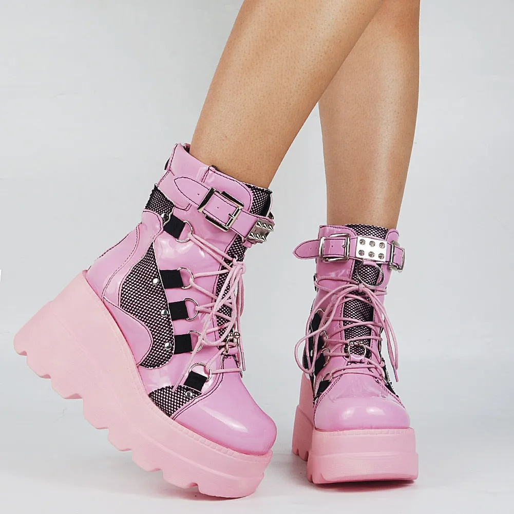Joskaa  Gothic Style Platform Vampire Cosplay Women Mid-calf Boots 2024 Winter Wedges Comfy Women Motorcycle Boots Shoes