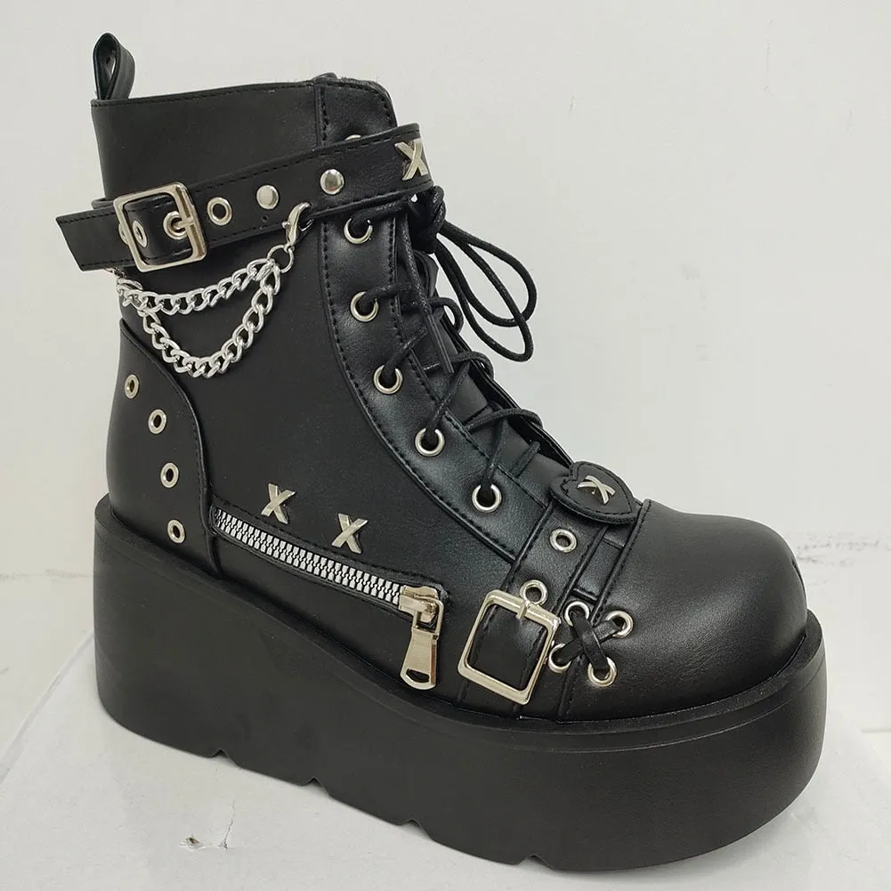 Joskaa  Gothic Style Platform Vampire Cosplay Women Mid-calf Boots 2024 Winter Wedges Comfy Women Motorcycle Boots Shoes