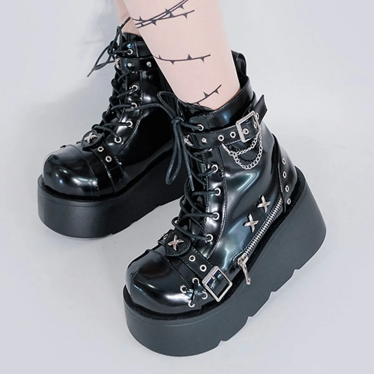 Joskaa  Gothic Style Platform Vampire Cosplay Women Mid-calf Boots 2024 Winter Wedges Comfy Women Motorcycle Boots Shoes