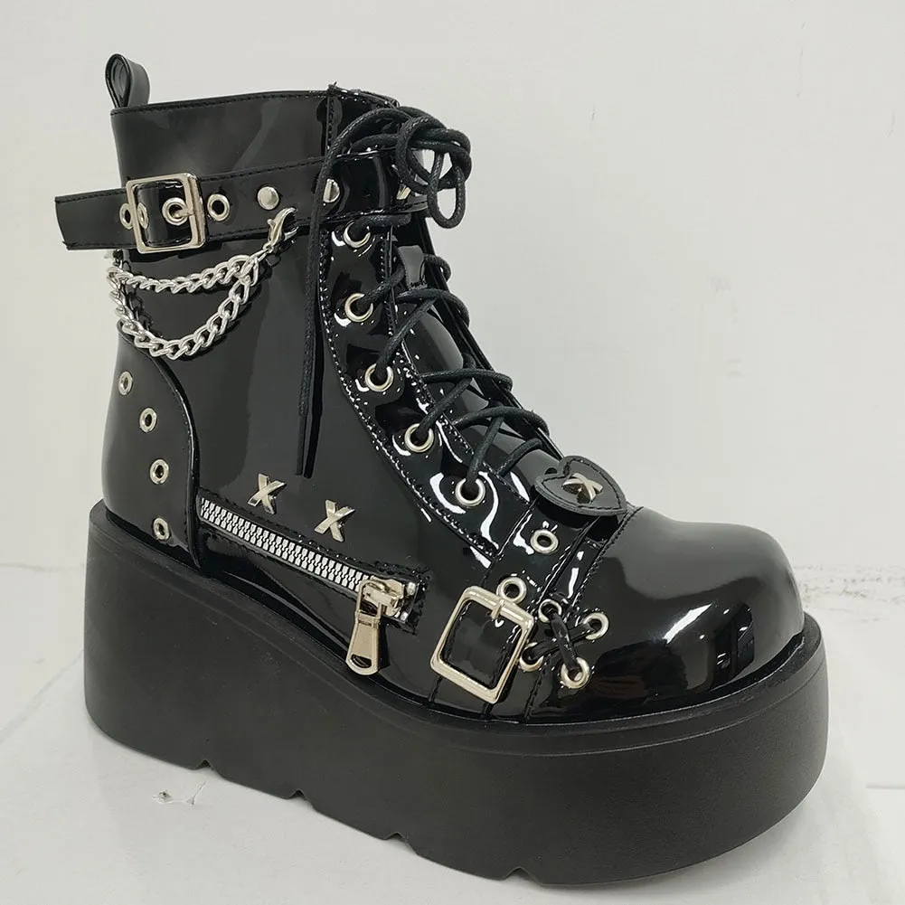 Joskaa  Gothic Style Platform Vampire Cosplay Women Mid-calf Boots 2024 Winter Wedges Comfy Women Motorcycle Boots Shoes