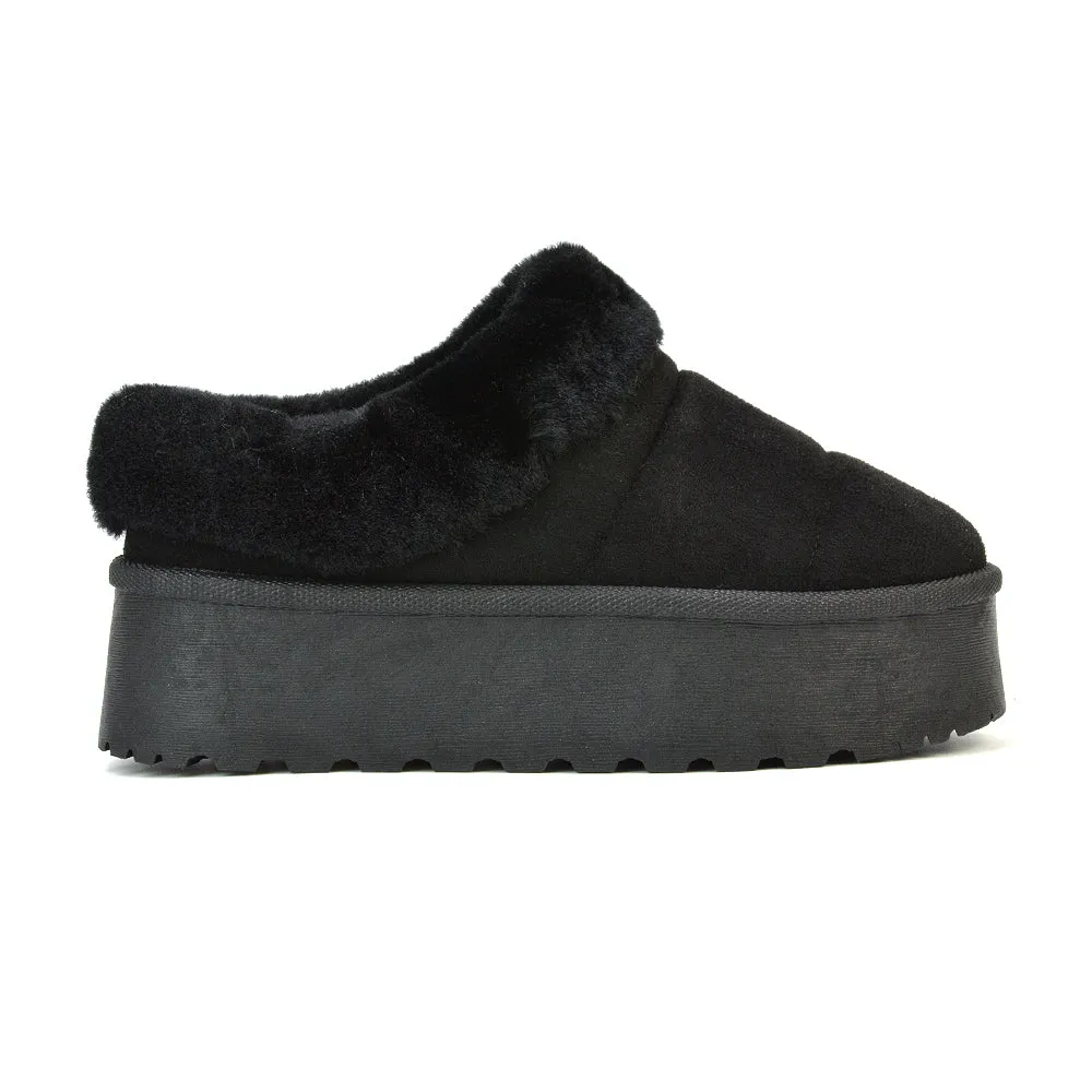 Laylin Faux Fur Platform Slipper Micro Ultra Mini Boots In Sand
