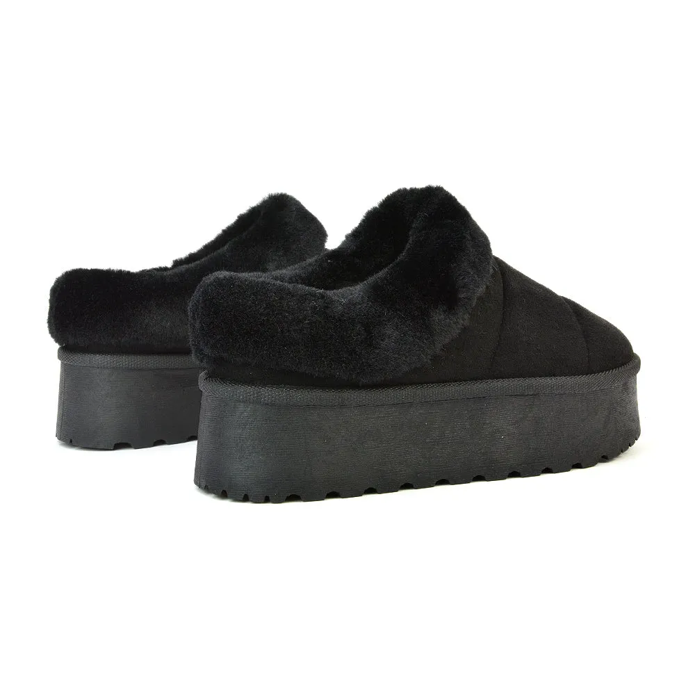 Laylin Faux Fur Platform Slipper Micro Ultra Mini Boots In Sand