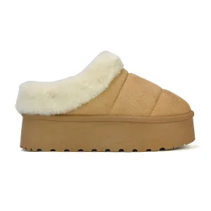 Laylin Faux Fur Platform Slipper Micro Ultra Mini Boots In Sand