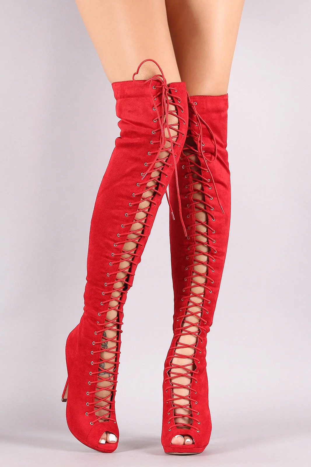 Liliana Suede Lace Up Stiletto Heeled Over-The-Knee Boots