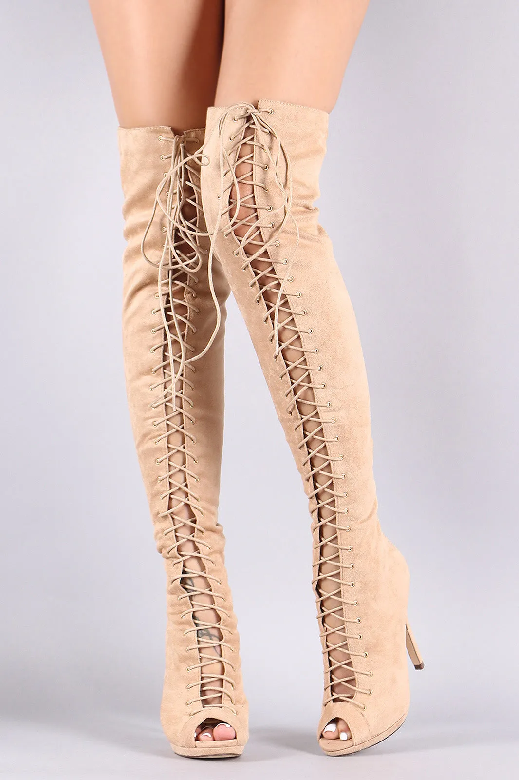 Liliana Suede Lace Up Stiletto Heeled Over-The-Knee Boots