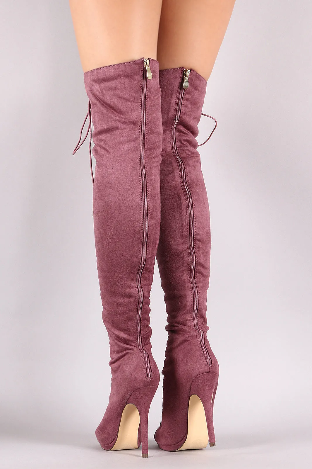 Liliana Suede Lace Up Stiletto Heeled Over-The-Knee Boots