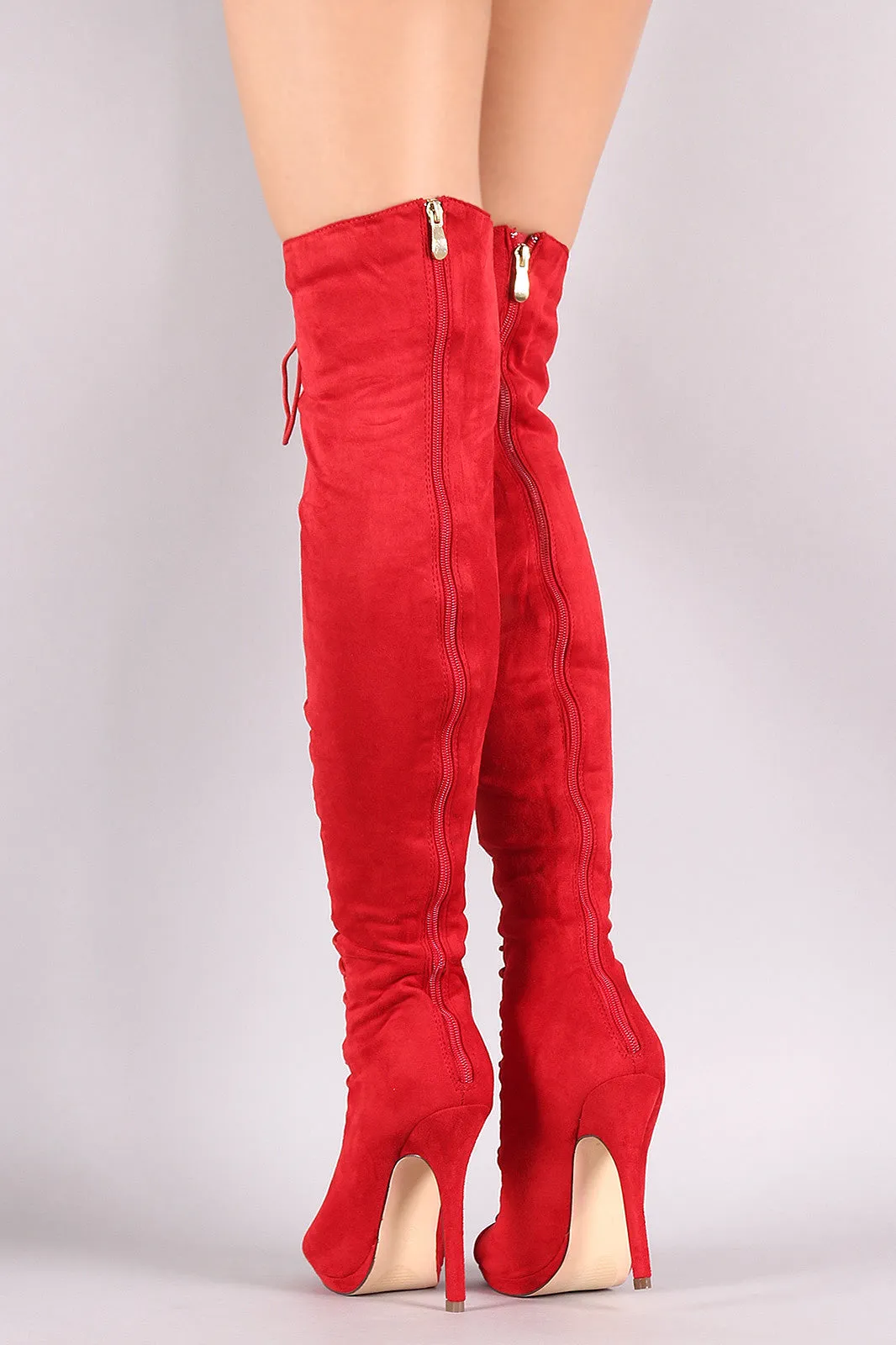 Liliana Suede Lace Up Stiletto Heeled Over-The-Knee Boots