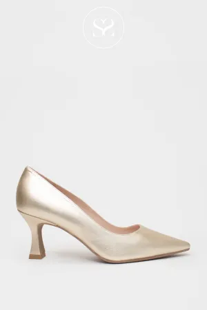 LODI JONA GOLD LEATHER MID-HEEL COURT SHOES / HEELS