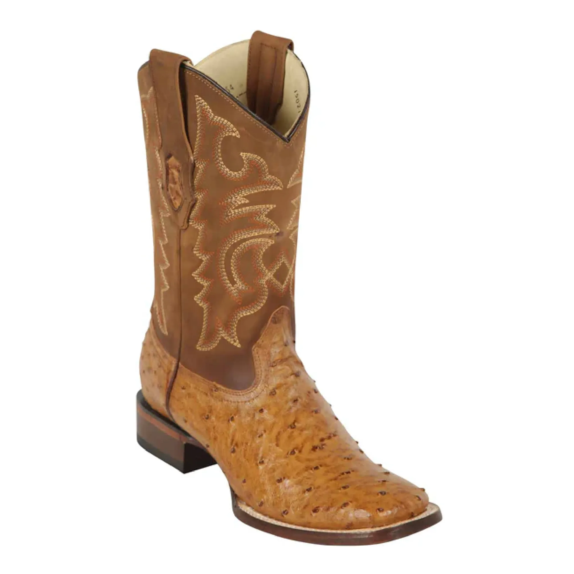 Los Altos Boots Mens #8220354 Wide Square Toe | Genuine Full Quill Ostrich Leather Boots | Color Amber