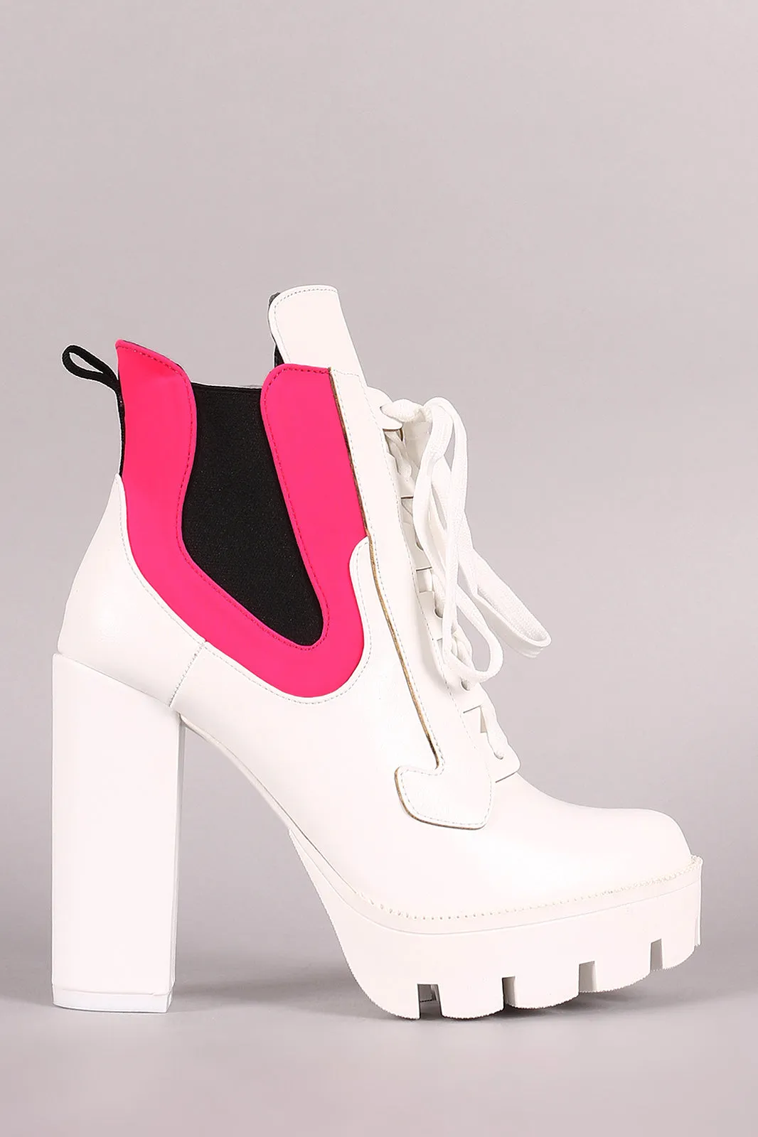 Lug Sole Platform Chunky Heeled Lace-Up Booties