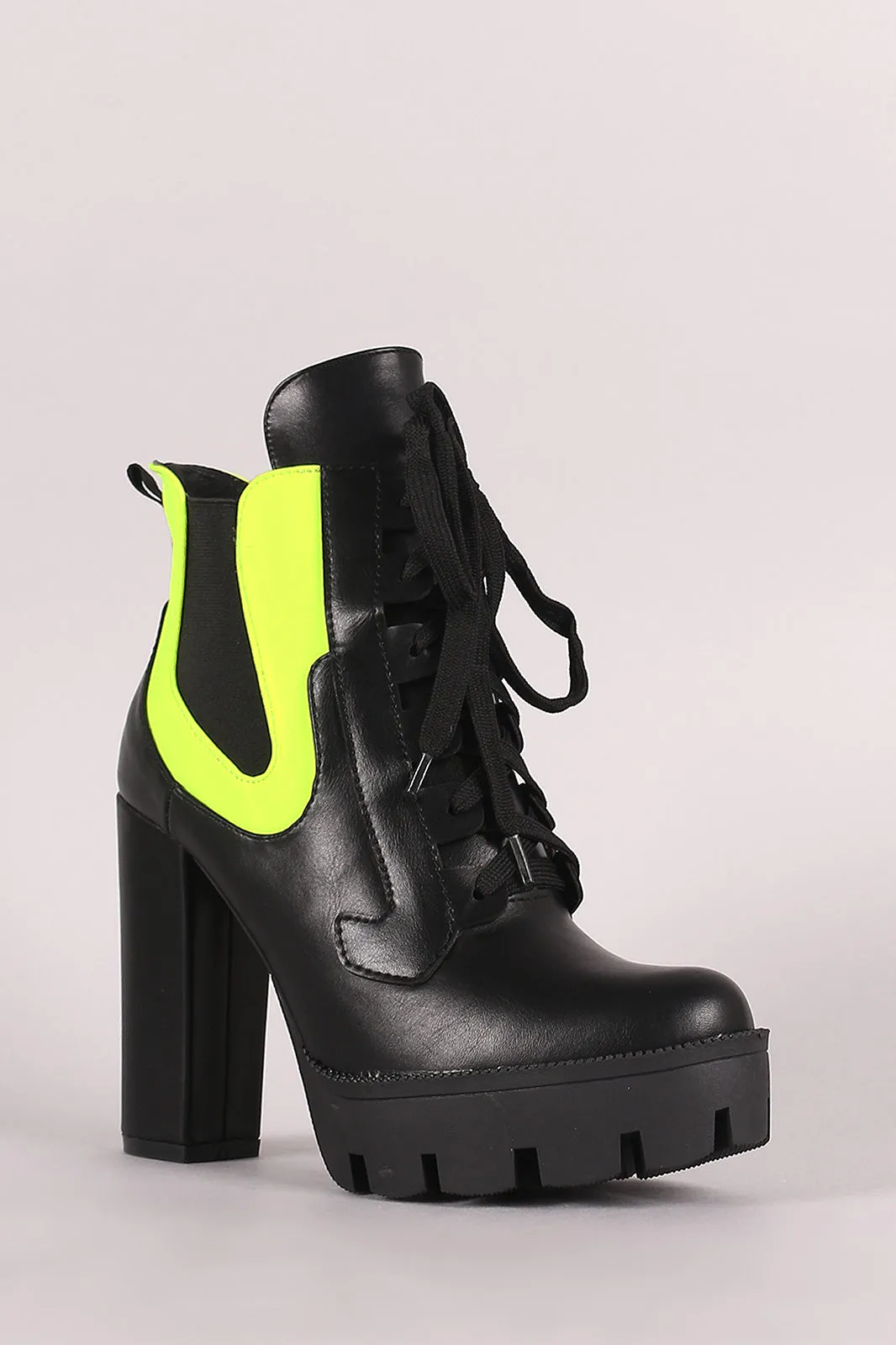 Lug Sole Platform Chunky Heeled Lace-Up Booties