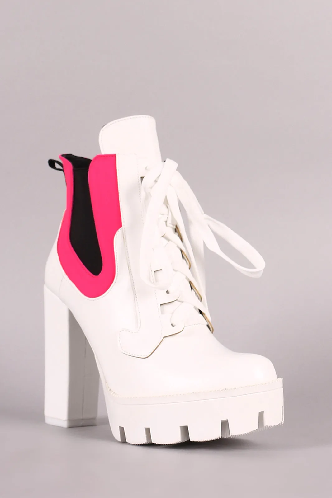 Lug Sole Platform Chunky Heeled Lace-Up Booties