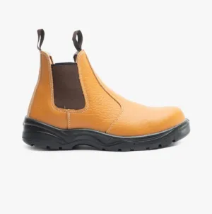 M955B Mens Leather Chelsea Safety Boots Tan