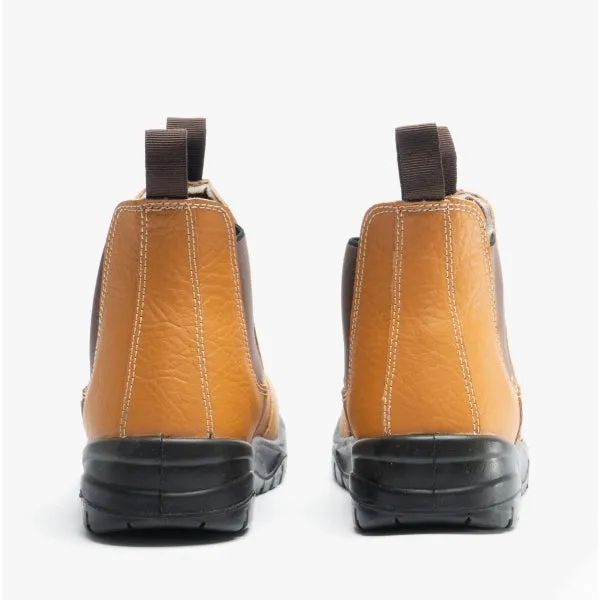 M955B Mens Leather Chelsea Safety Boots Tan