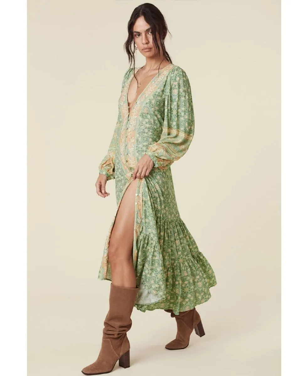 Madame Peacock Button Through Gown Emerald