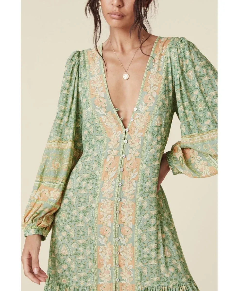Madame Peacock Button Through Gown Emerald