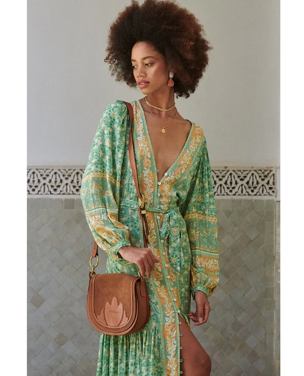 Madame Peacock Button Through Gown Emerald