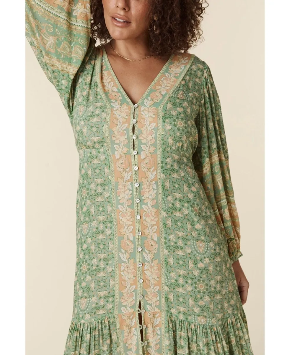 Madame Peacock Button Through Gown Emerald