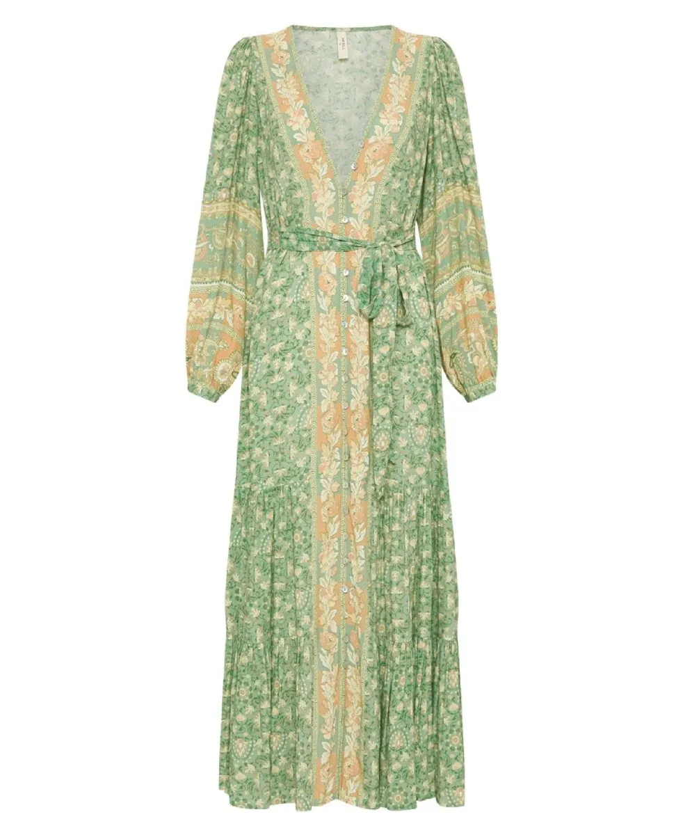Madame Peacock Button Through Gown Emerald