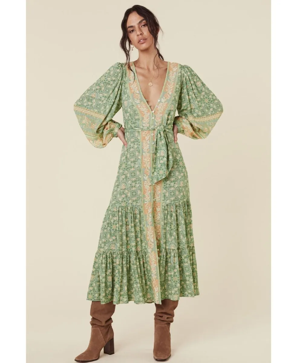 Madame Peacock Button Through Gown Emerald