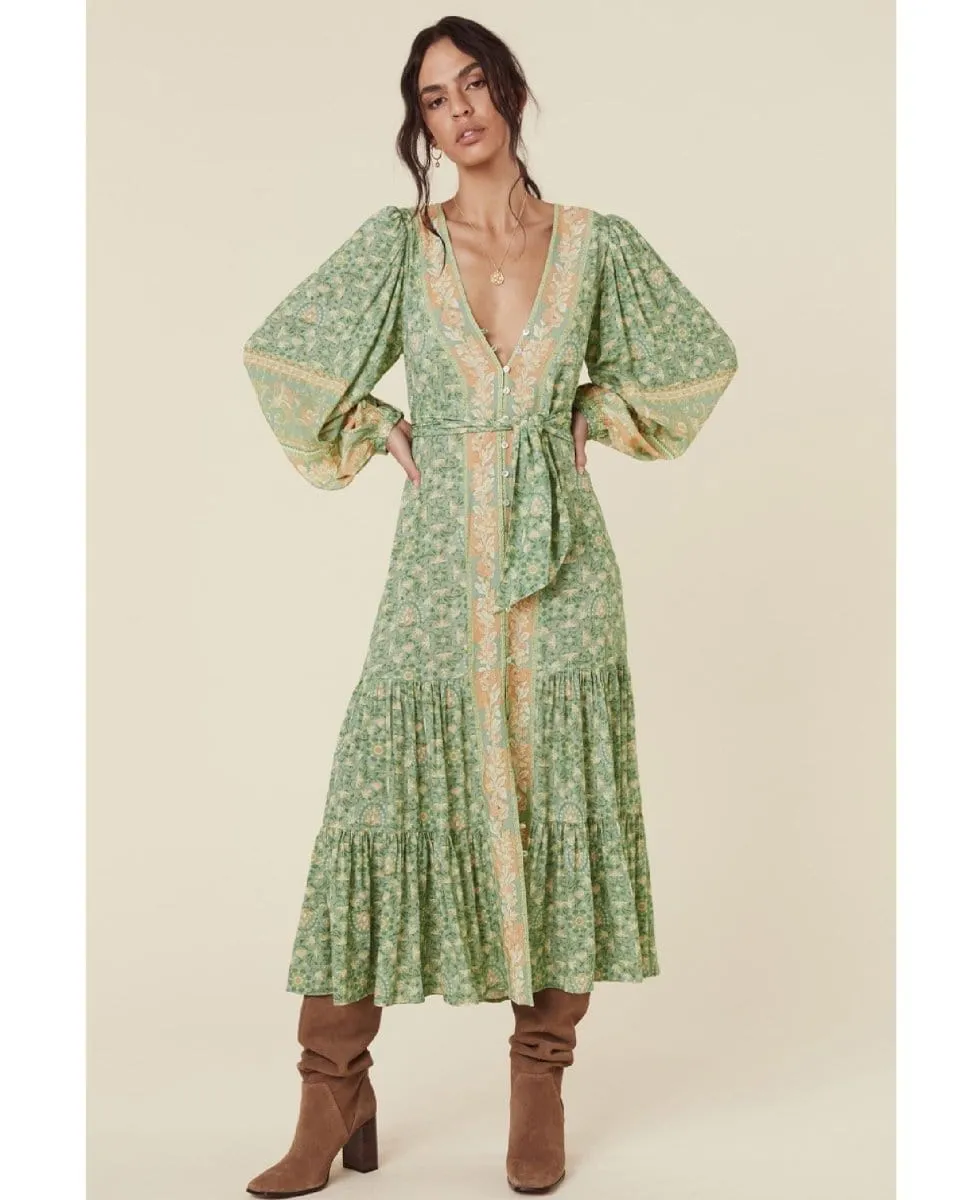 Madame Peacock Button Through Gown Emerald