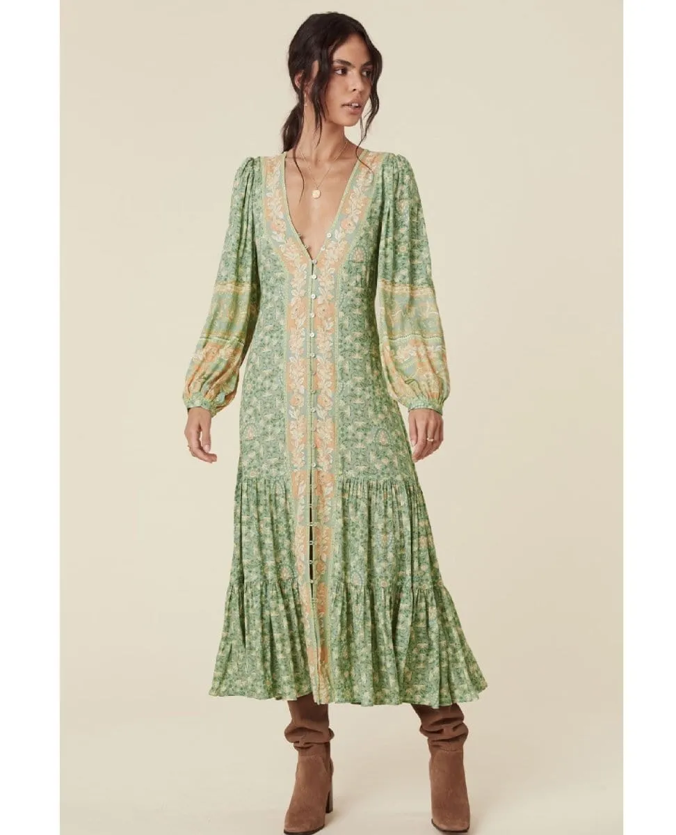 Madame Peacock Button Through Gown Emerald
