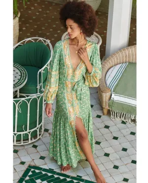 Madame Peacock Button Through Gown Emerald