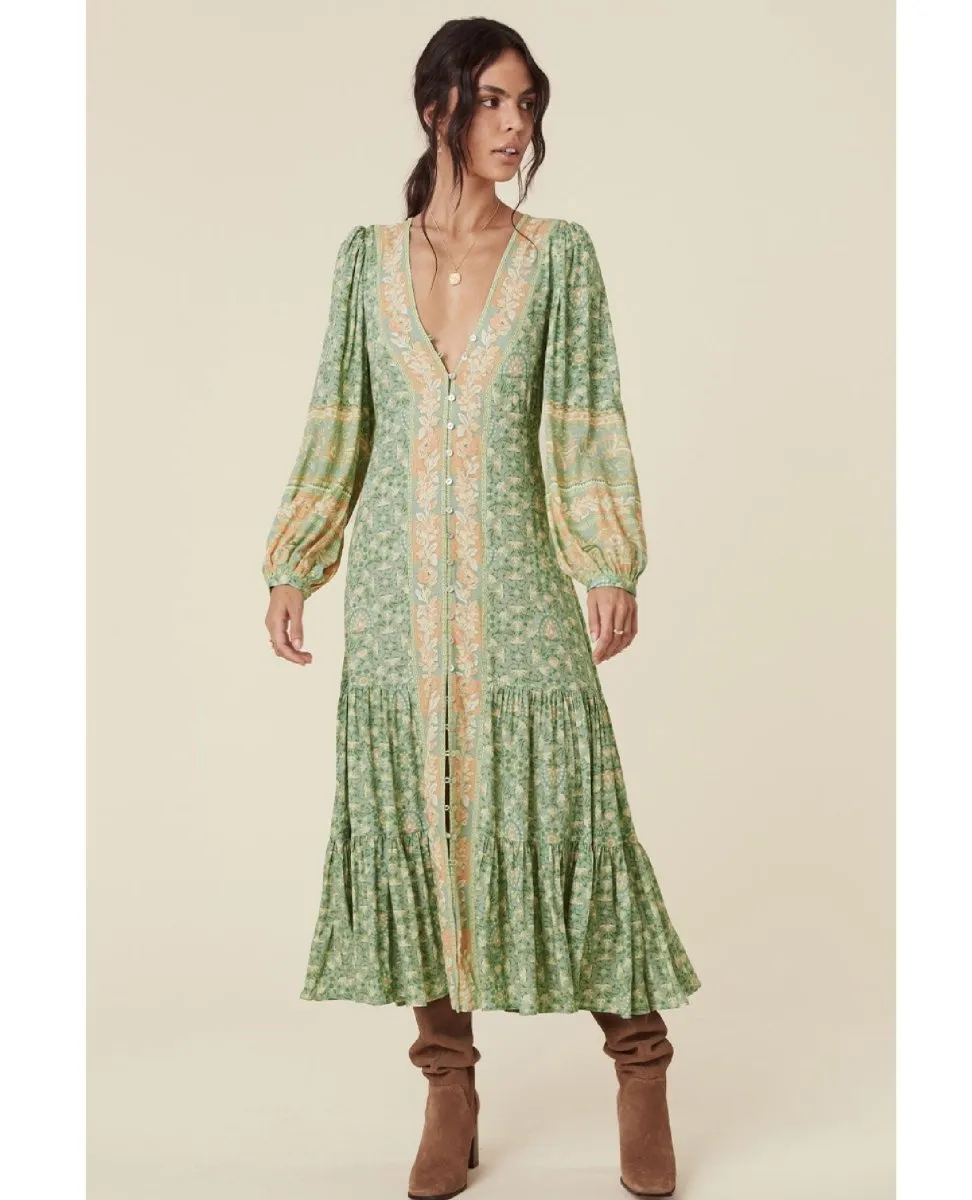 Madame Peacock Button Through Gown Emerald