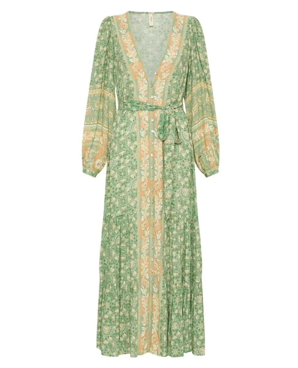 Madame Peacock Button Through Gown Emerald