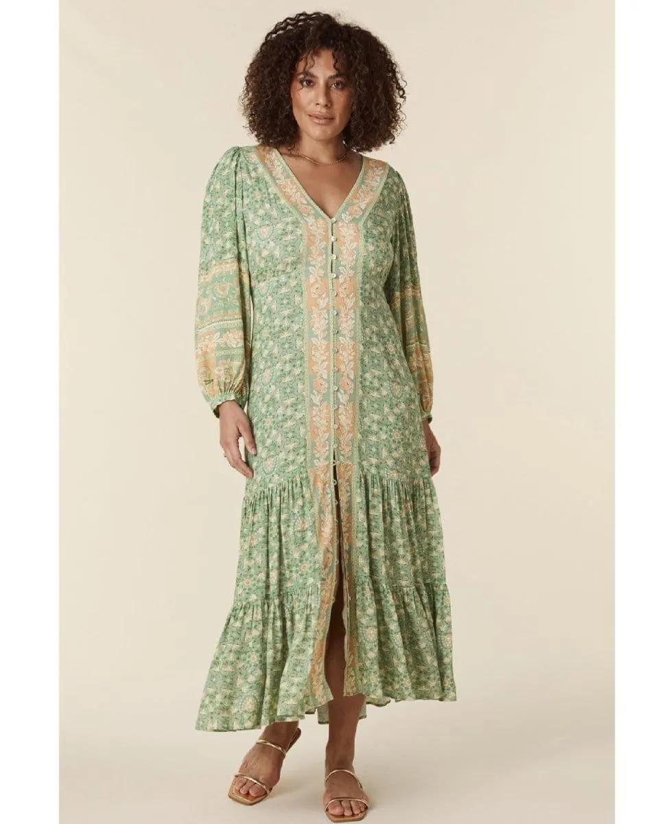 Madame Peacock Button Through Gown Emerald