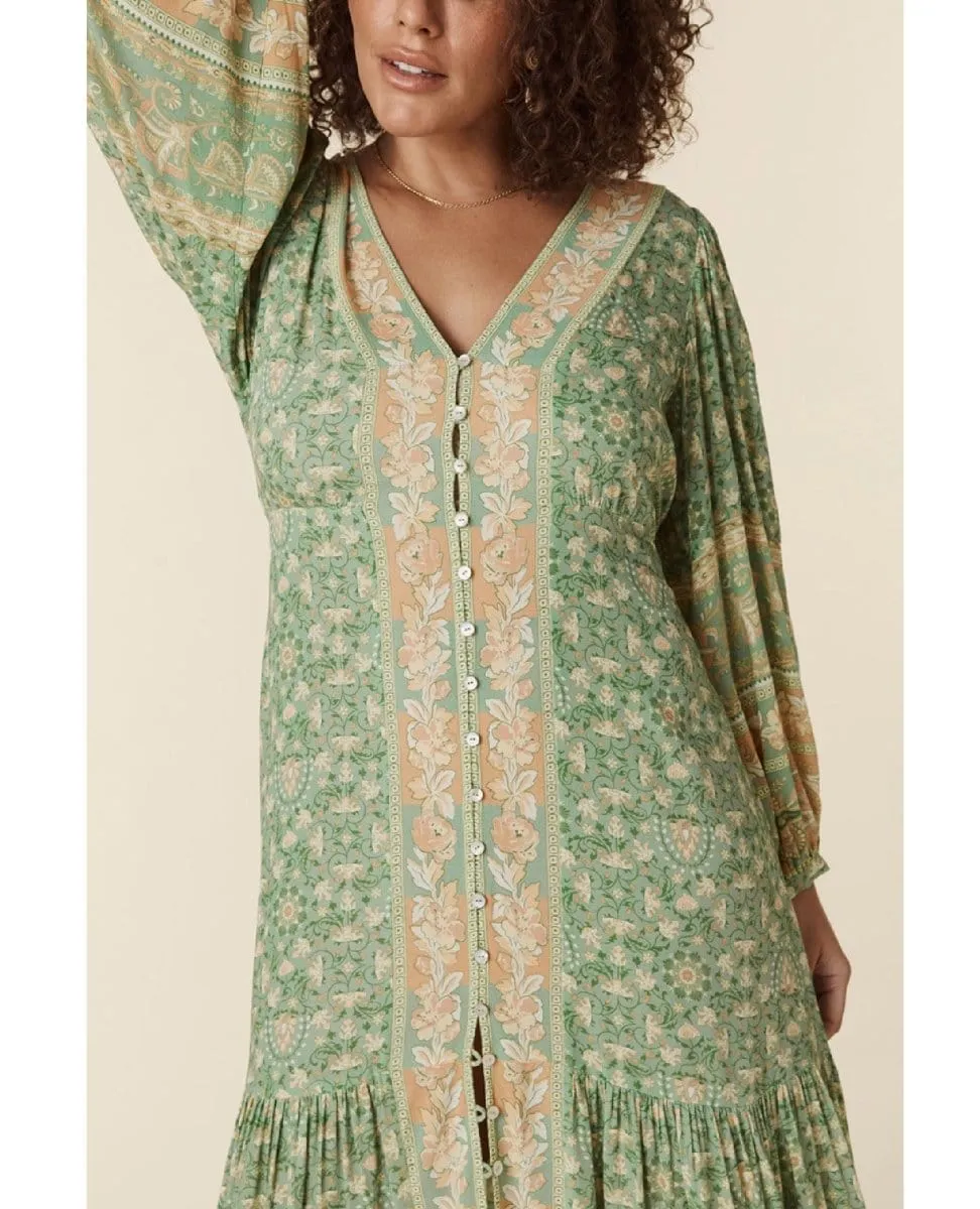 Madame Peacock Button Through Gown Emerald
