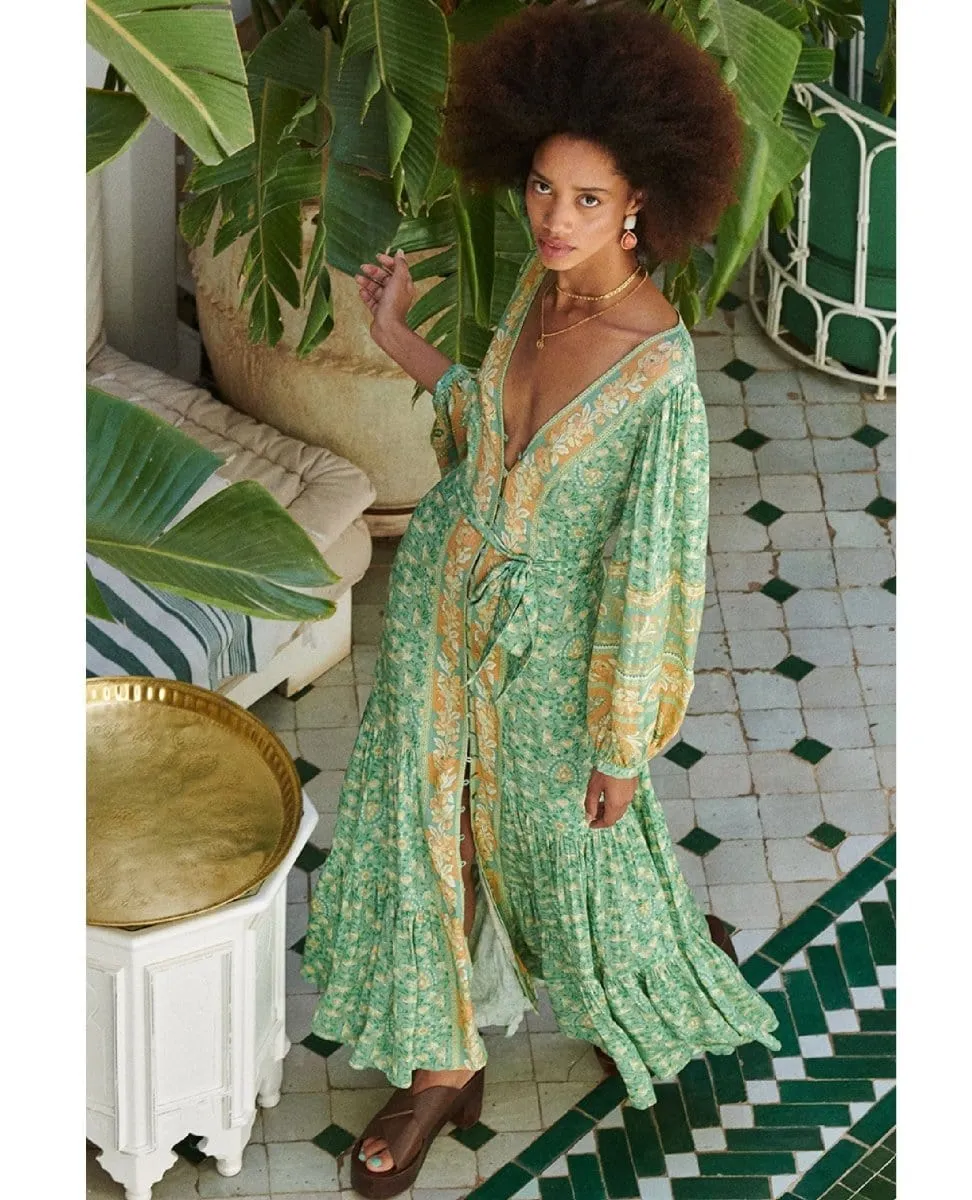 Madame Peacock Button Through Gown Emerald