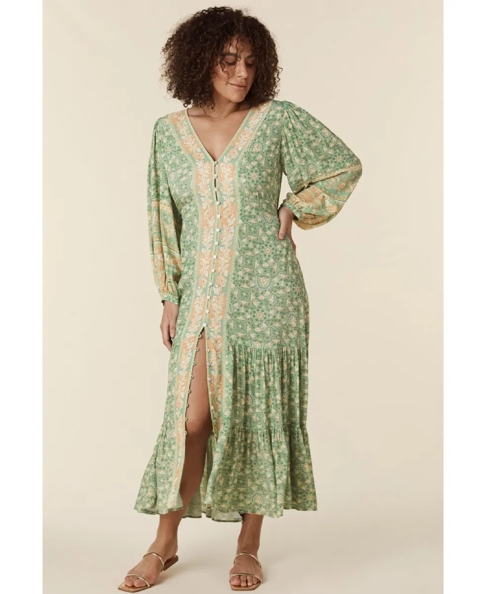 Madame Peacock Button Through Gown Emerald