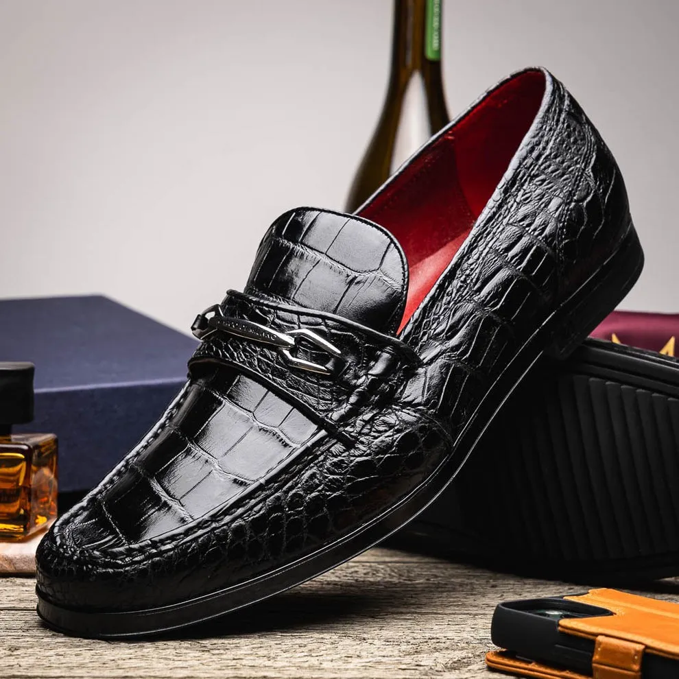 Marco Di Milano Hugo Men's Shoes Exotic Alligator Stylish Horsebit Loafers (MDM1041)