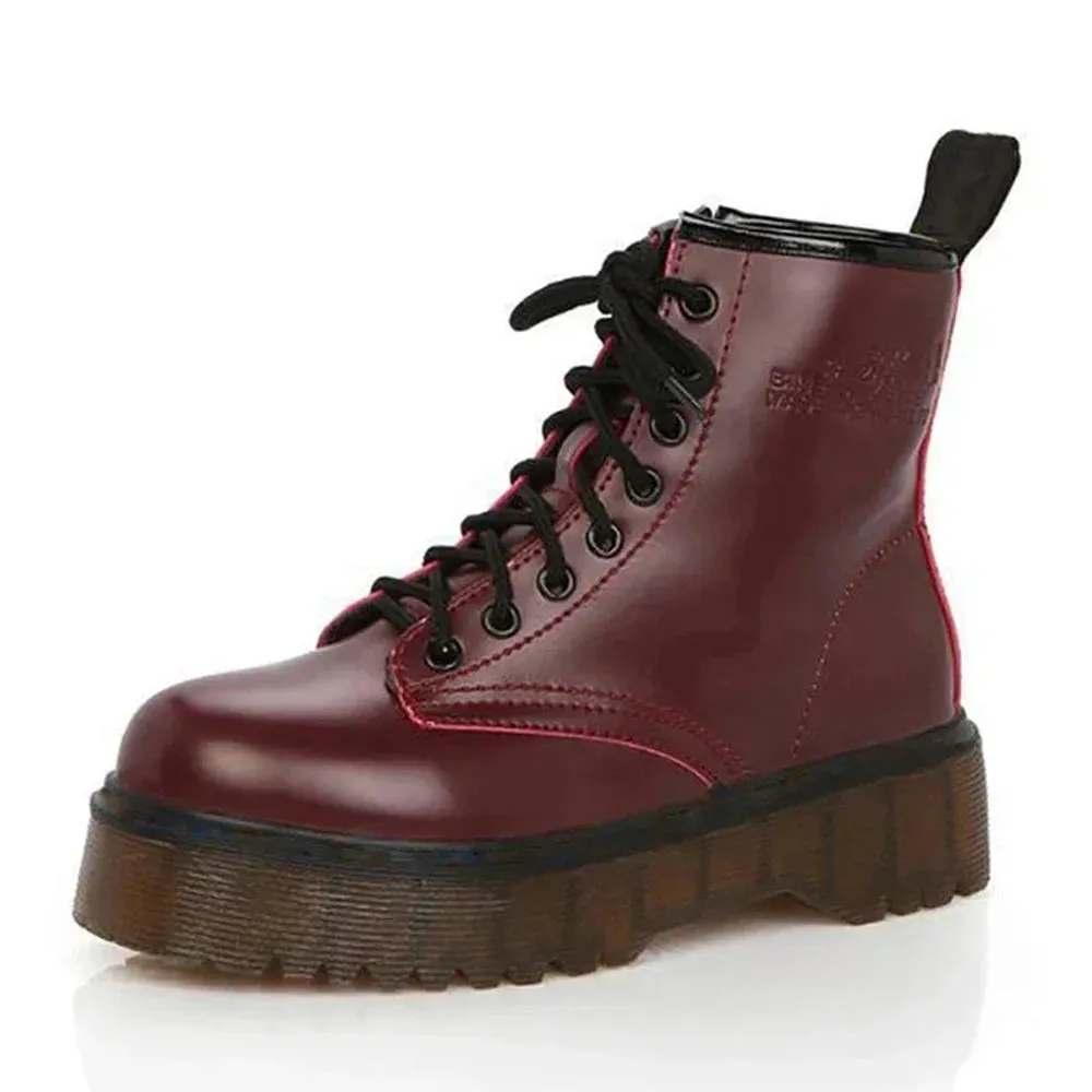 Merendy Sahra Round Toe Platform Lace-Up White Victorian Boots