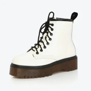 Merendy Sahra Round Toe Platform Lace-Up White Victorian Boots