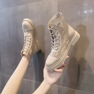Mesh Martin Boots for Women  Spring New British Style Mesh Martin Boots Platform Ankle Boots Hollow Leather Boots for Women
