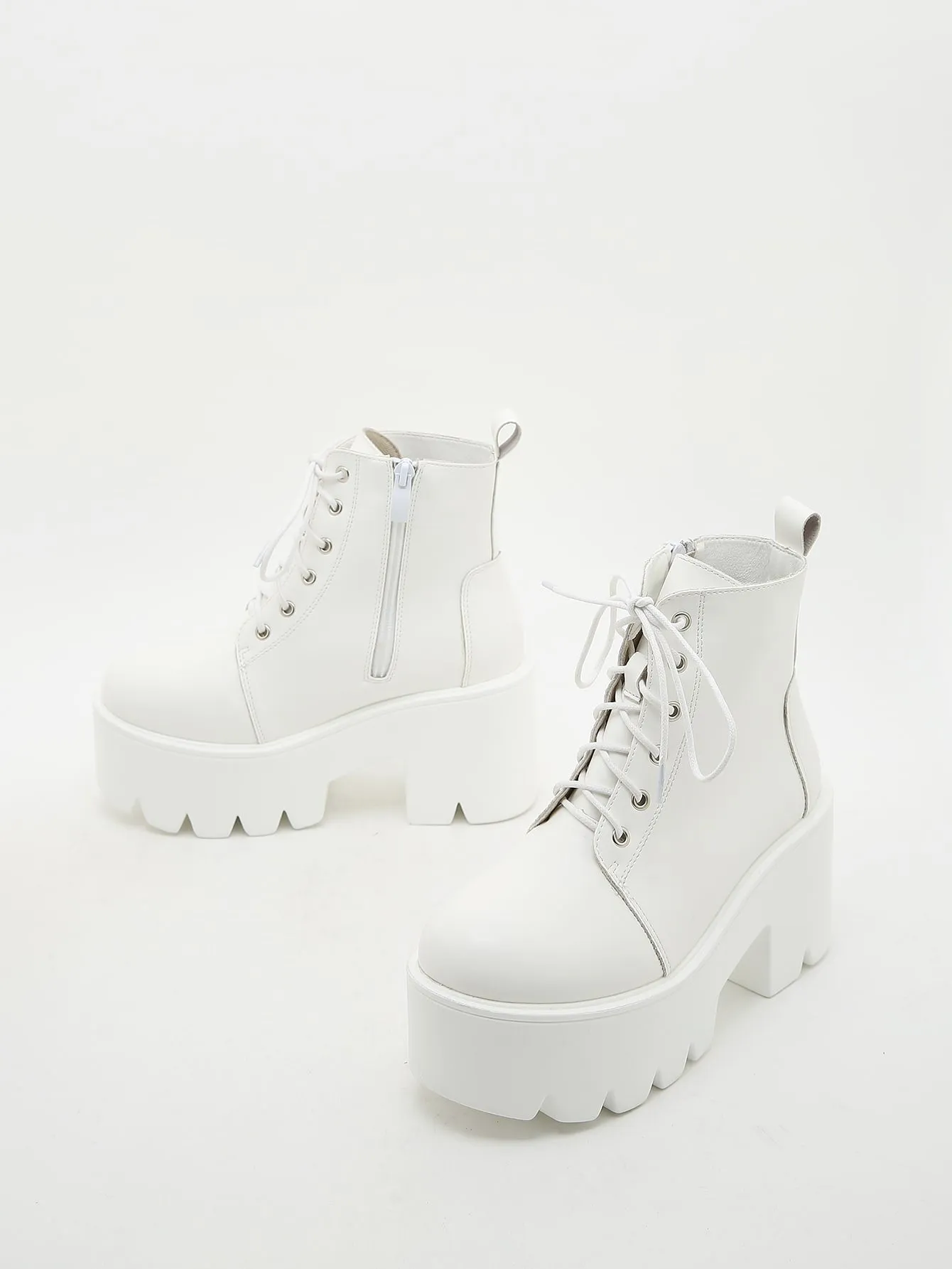 Minimalist Lace-up Front Platform Chunky Boots