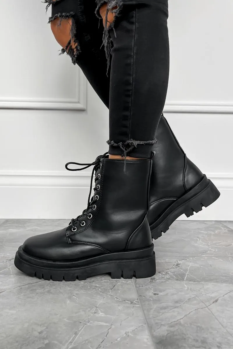 MIYAH Chunky Ankle Boots - Black PU