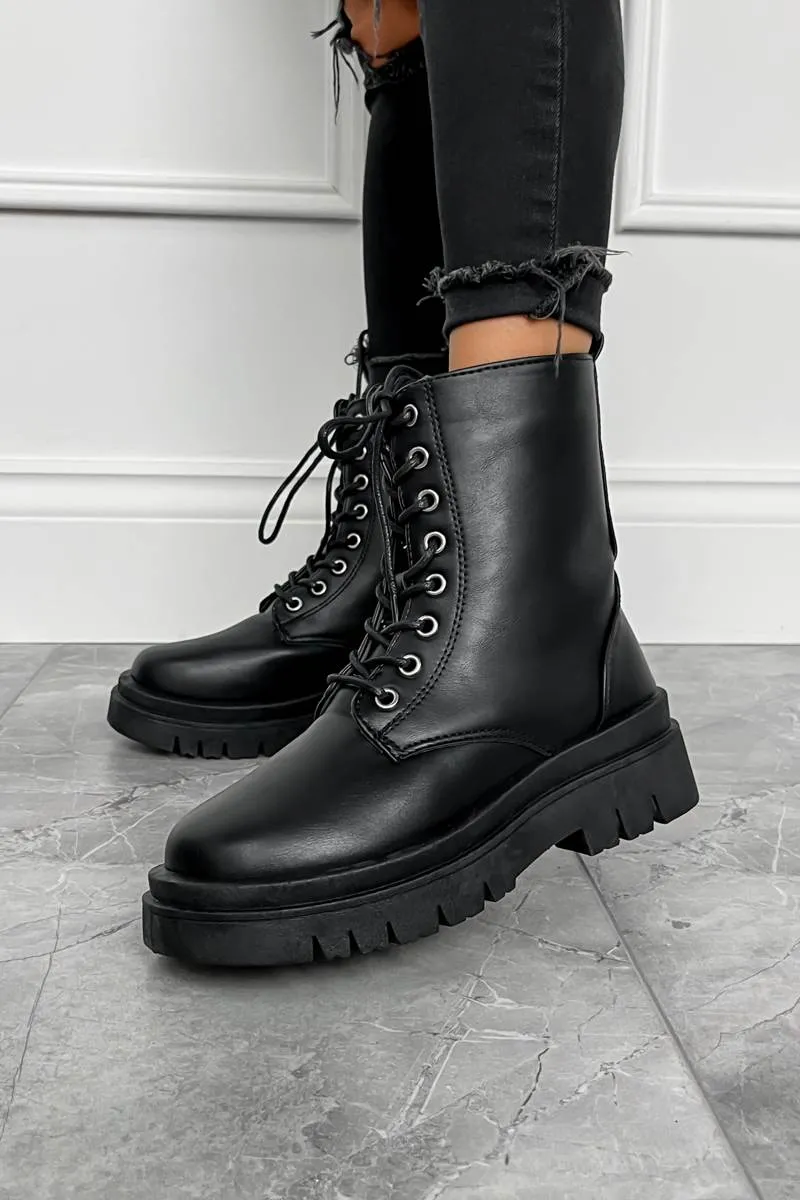 MIYAH Chunky Ankle Boots - Black PU