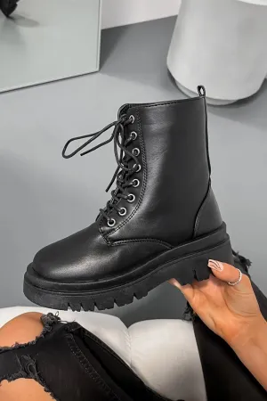 MIYAH Chunky Ankle Boots - Black PU