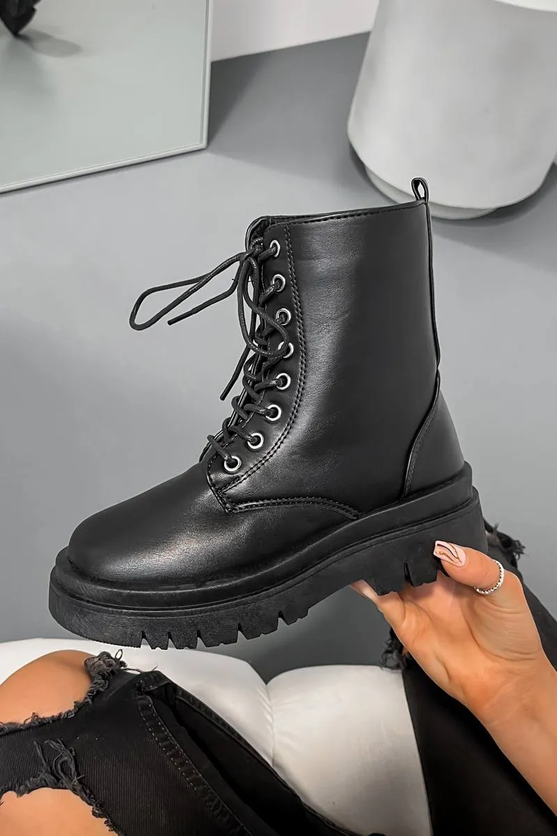MIYAH Chunky Ankle Boots - Black PU