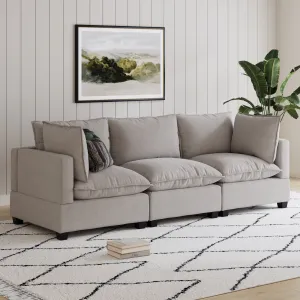Modern 3-Seat Cloud Sofa Couch Beige Linen