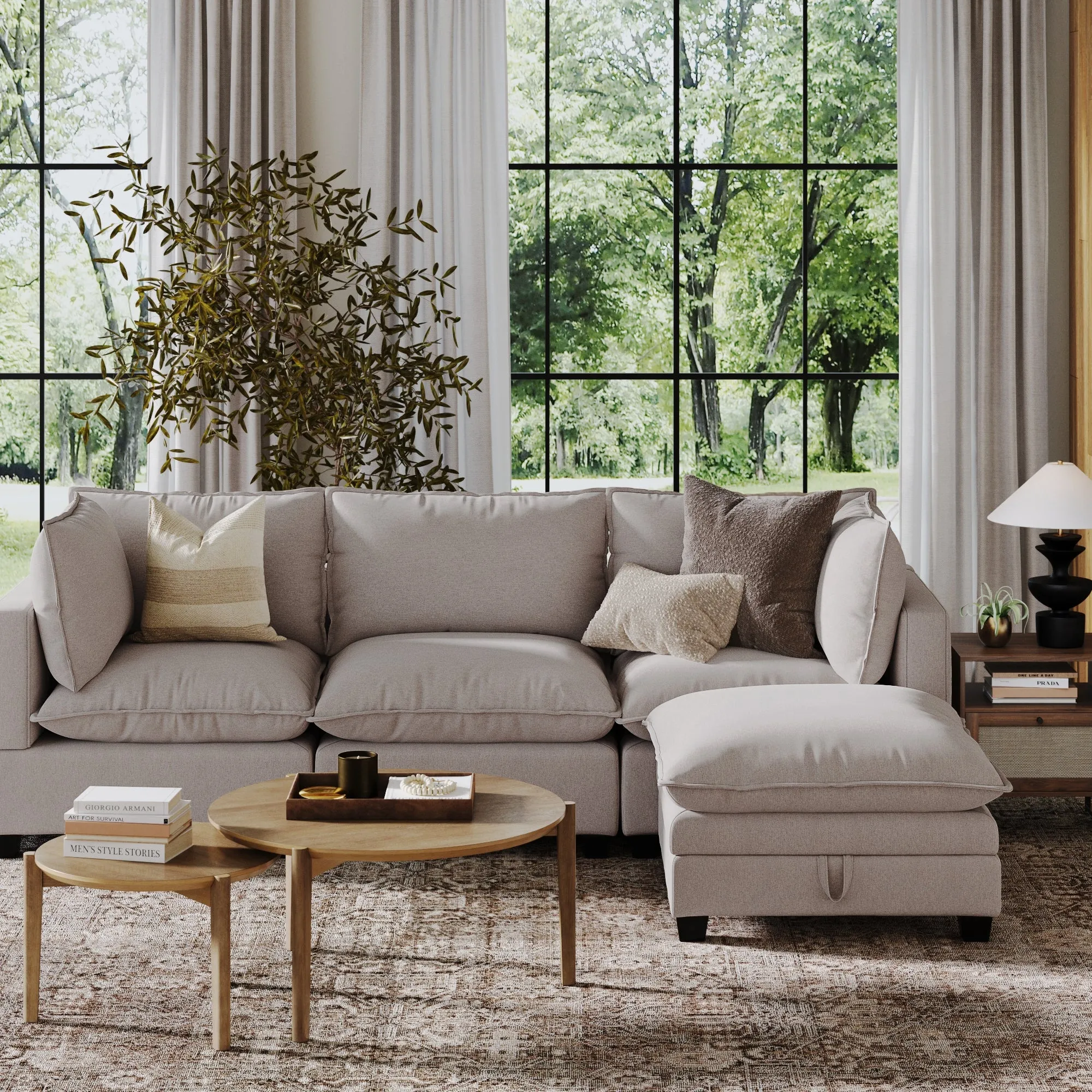 Modern Linen Hidden Storage Ottoman