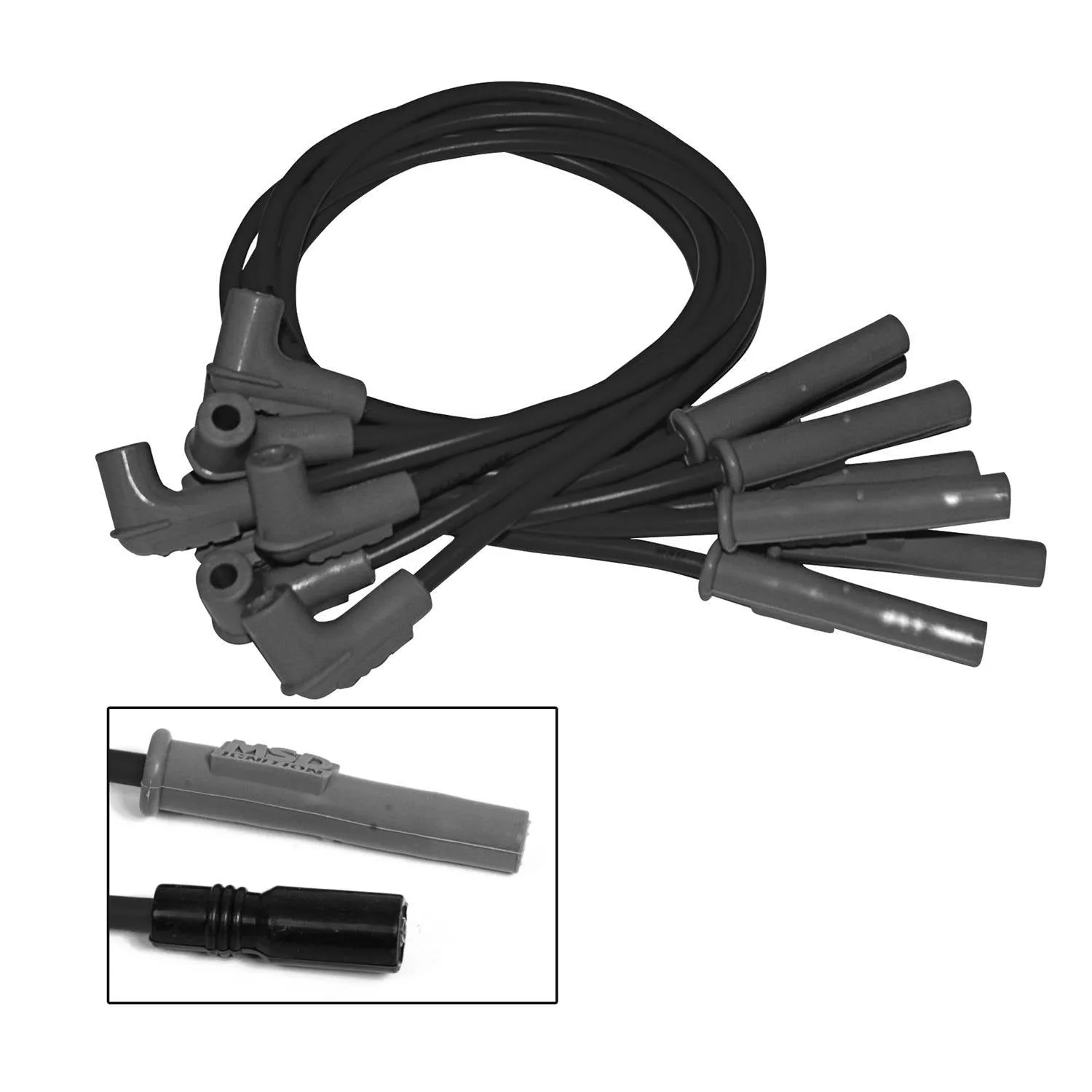 MSD Super Conductor Spiral Core 8.5 mm Spark Plug Wire Set - Black - 90 Degree / Straight Plug Boots - Socket Style - Cut to Fit - GM LS-Series