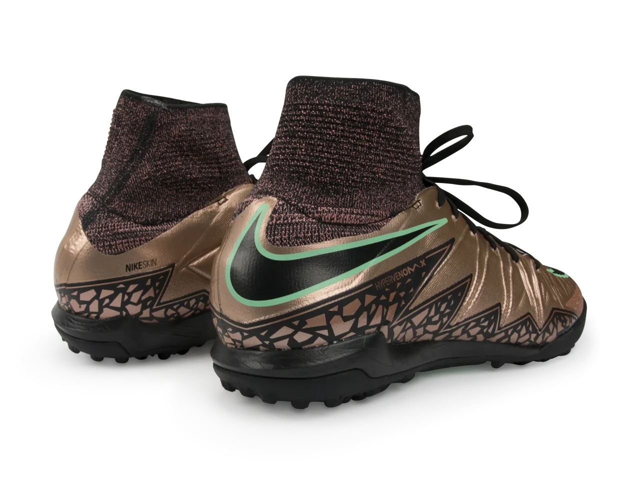 Nike Men's HypervenomX Proximo Turf Soccer Shoes Metallic Red Bronze/Green Glow/Black