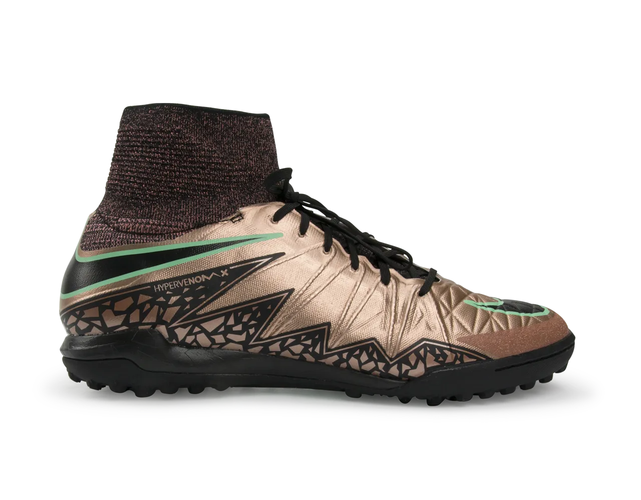 Nike Men's HypervenomX Proximo Turf Soccer Shoes Metallic Red Bronze/Green Glow/Black