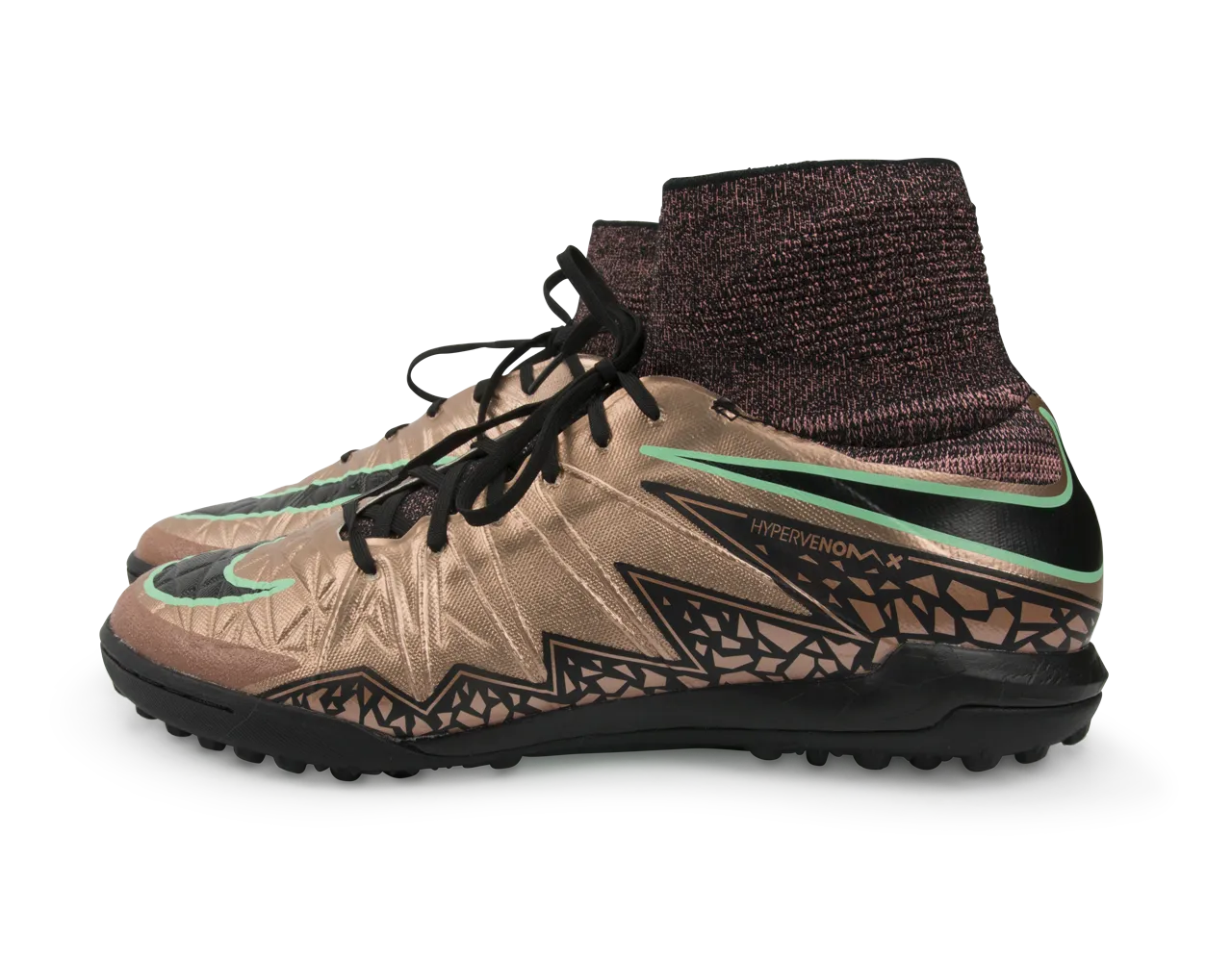 Nike Men's HypervenomX Proximo Turf Soccer Shoes Metallic Red Bronze/Green Glow/Black